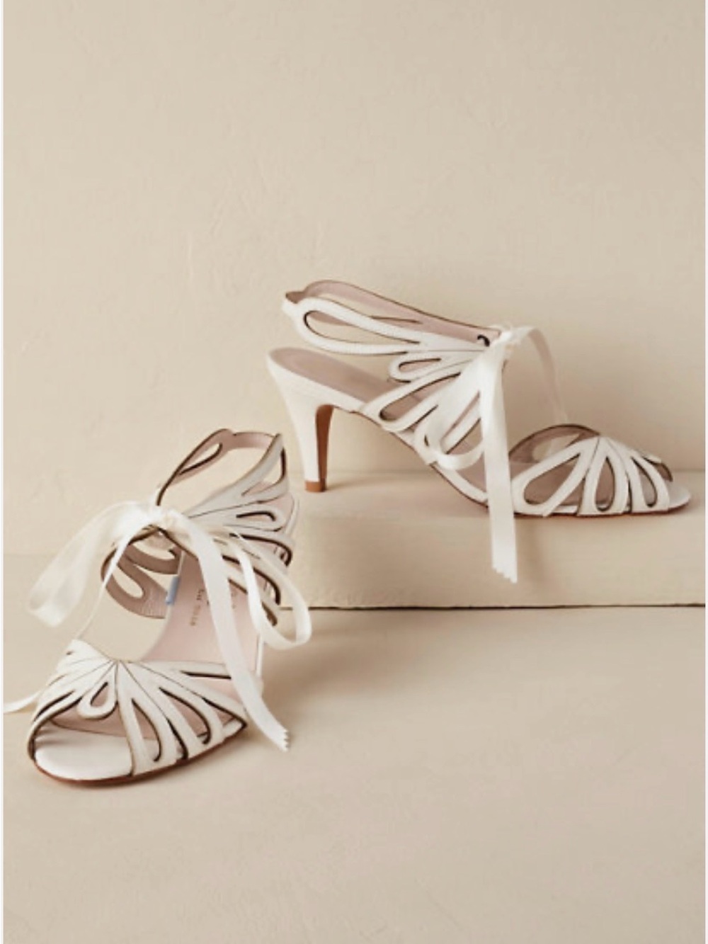 BHLDN White Cutout Lace-Up Mid Heels